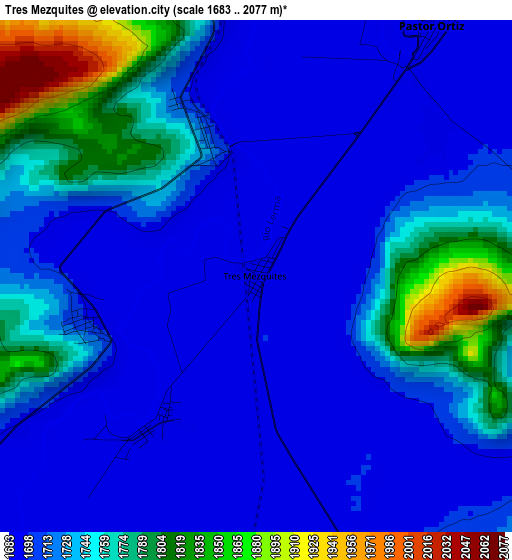 Tres Mezquites elevation map