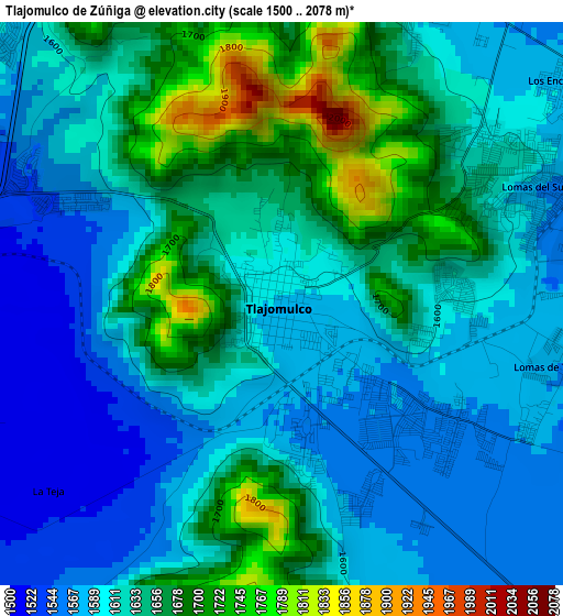 Tlajomulco de Zúñiga elevation map