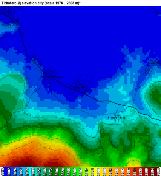 Tiríndaro elevation map