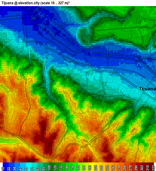 Tijuana elevation map