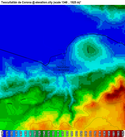 Teocuitatlán de Corona elevation map