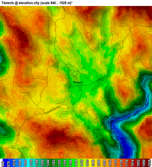 Témoris elevation map