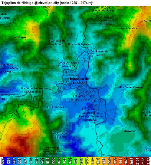 Tejupilco de Hidalgo elevation map