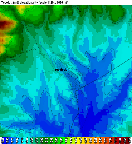 Tecolotlán elevation map