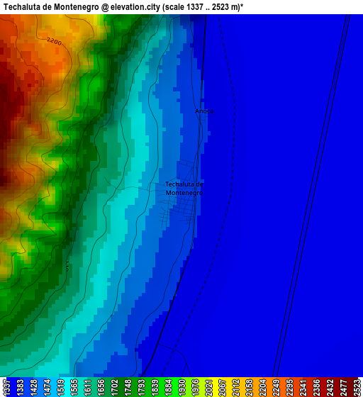 Techaluta de Montenegro elevation map