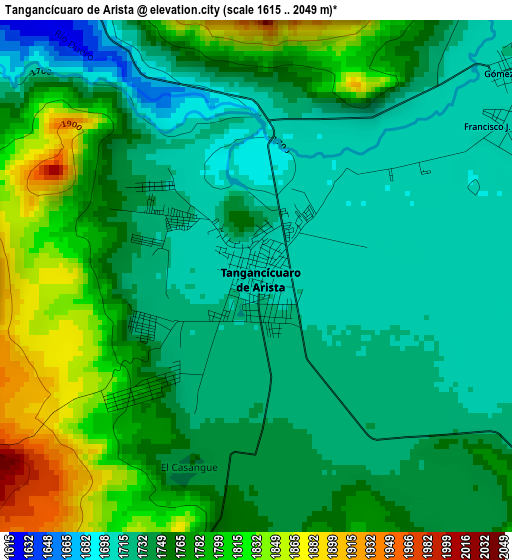 Tangancícuaro de Arista elevation map