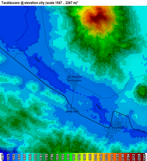 Tacátzcuaro elevation map