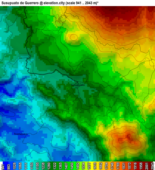 Susupuato de Guerrero elevation map