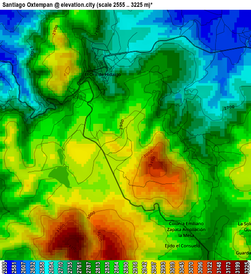 Santiago Oxtempan elevation map