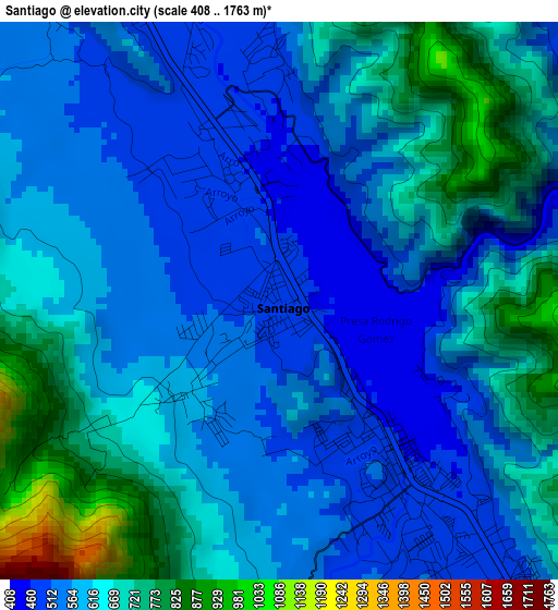 Santiago elevation map