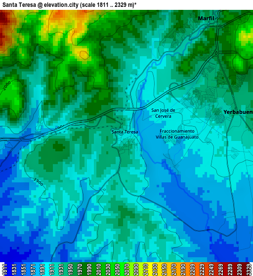Santa Teresa elevation map