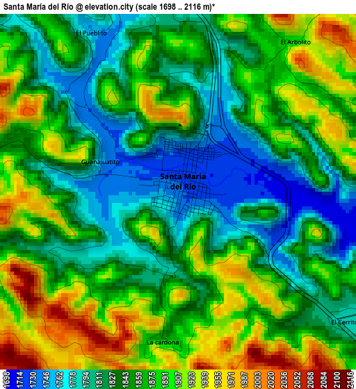 Santa María del Río elevation map