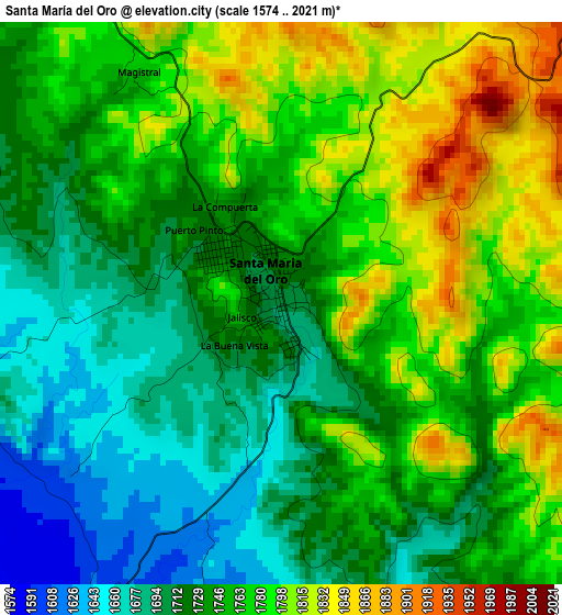 Santa María del Oro elevation map