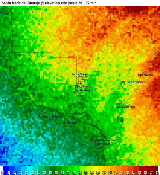 Santa María del Buáraje elevation map