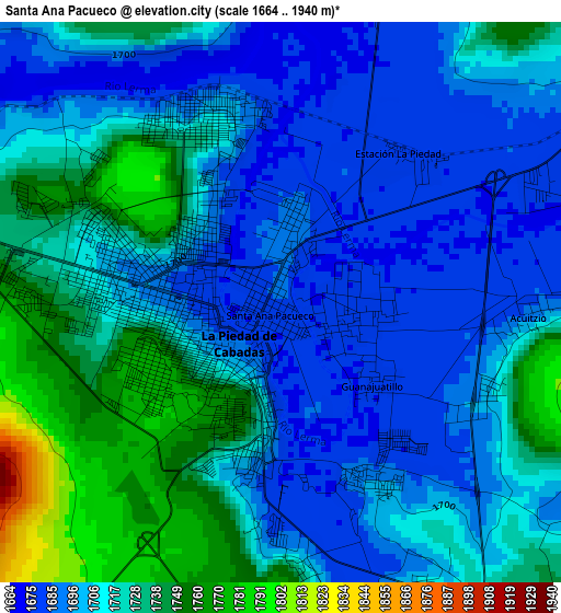 Santa Ana Pacueco elevation map