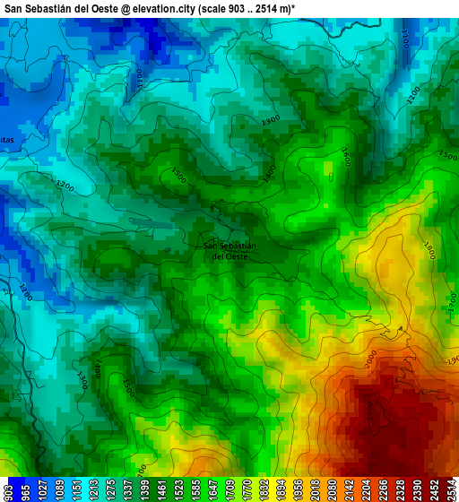 San Sebastián del Oeste elevation map