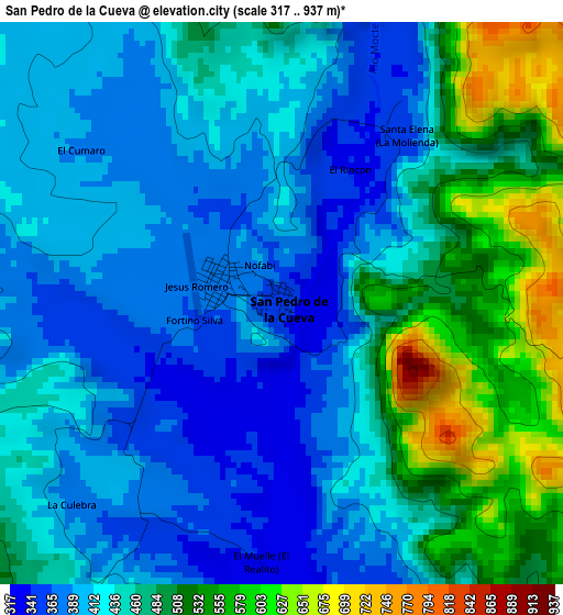 San Pedro de la Cueva elevation map