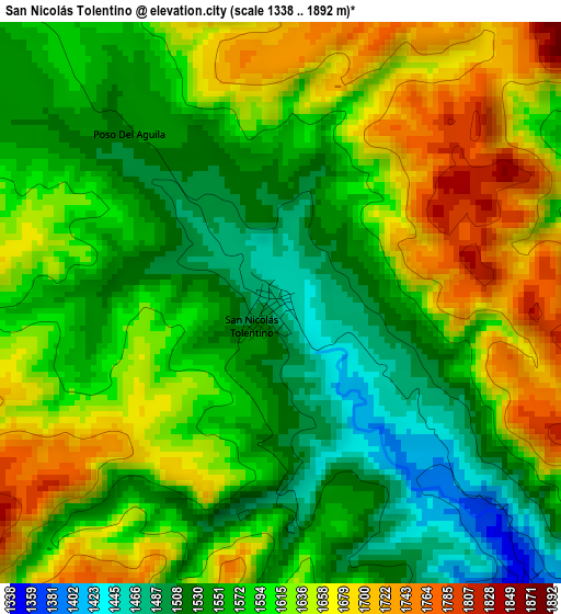 San Nicolás Tolentino elevation map