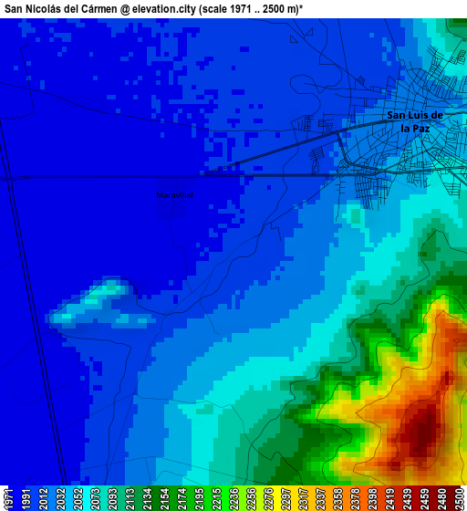 San Nicolás del Cármen elevation map
