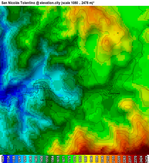 San Nicolás Tolentino elevation map