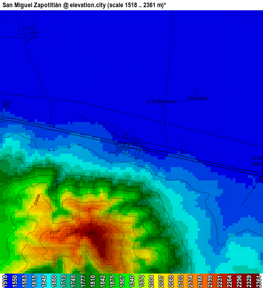 San Miguel Zapotitlán elevation map