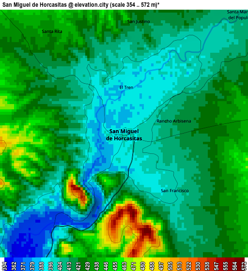 San Miguel de Horcasitas elevation map