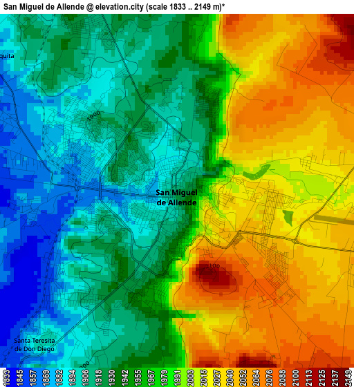 San Miguel de Allende elevation map