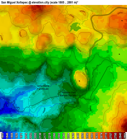 San Miguel Xoltepec elevation map