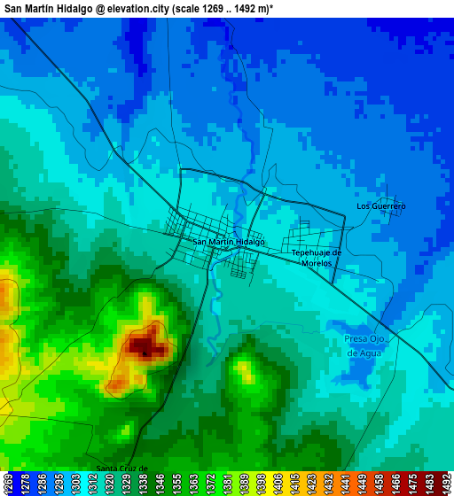 San Martín Hidalgo elevation map