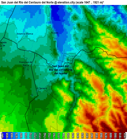 San Juan del Rio del Centauro del Norte elevation map