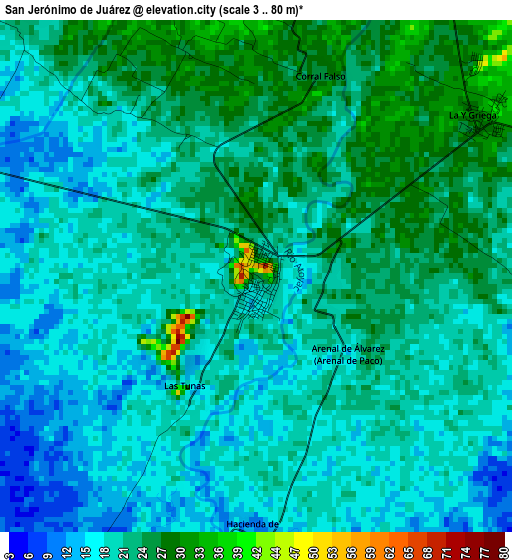 San Jerónimo de Juárez elevation map