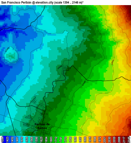 San Francisco Peribán elevation map