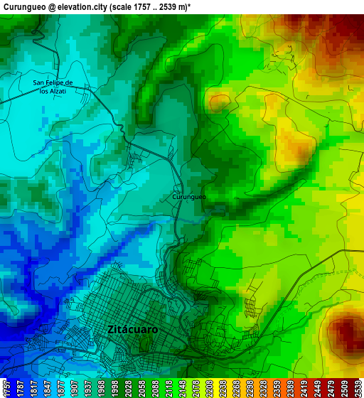 Curungueo elevation map