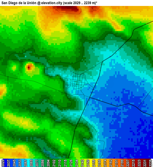 San Diego de la Unión elevation map