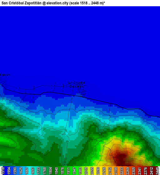 San Cristóbal Zapotitlán elevation map