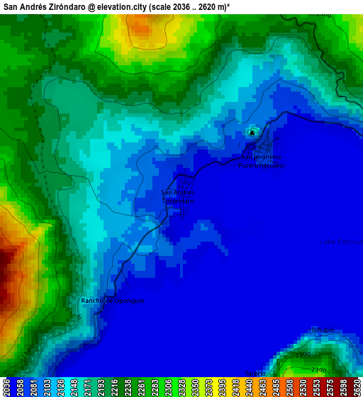 San Andrés Ziróndaro elevation map