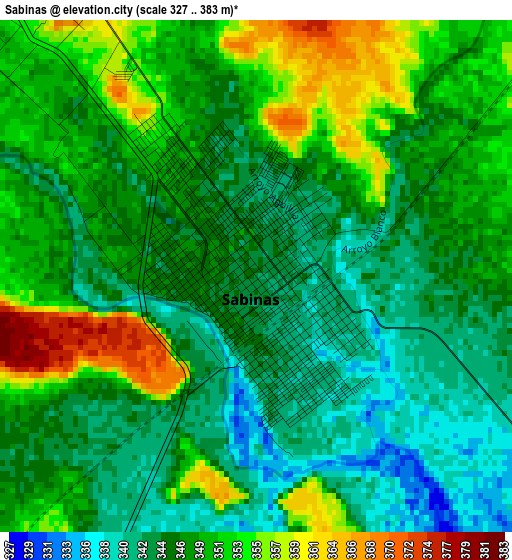 Sabinas elevation map