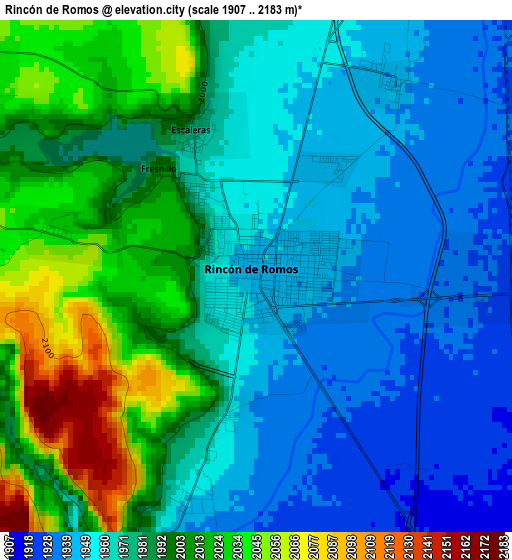 Rincón de Romos elevation map