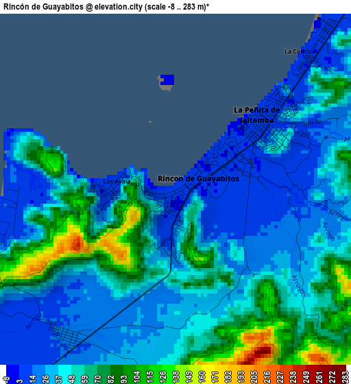 Rincón de Guayabitos elevation map