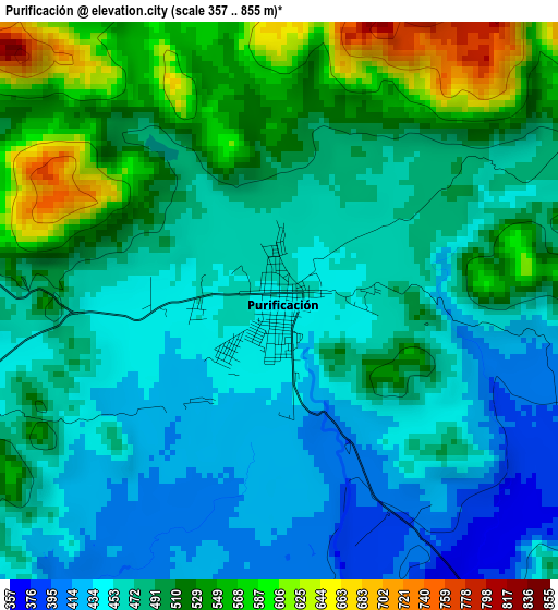 Purificación elevation map