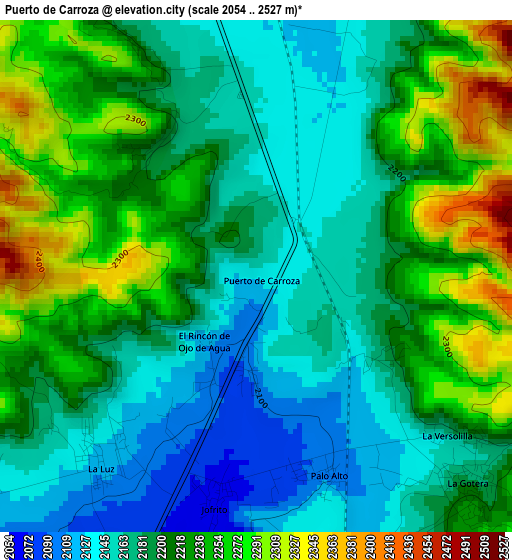 Puerto de Carroza elevation map