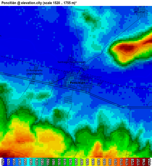 Poncitlán elevation map