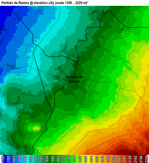 Peribán de Ramos elevation map