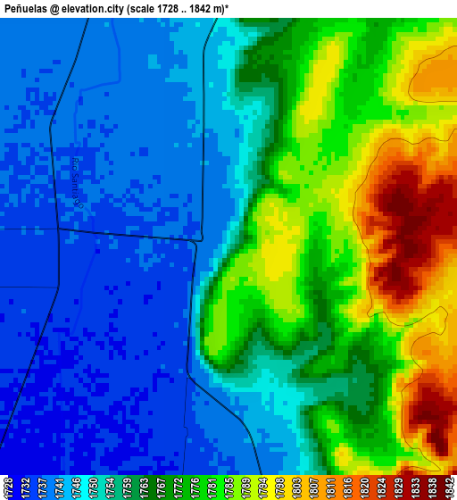 Peñuelas elevation map