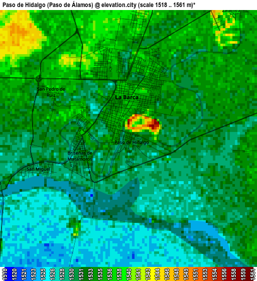 Paso de Hidalgo (Paso de Álamos) elevation map