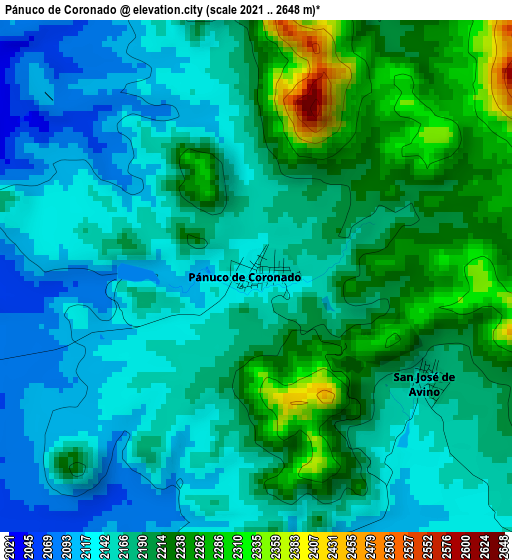 Pánuco de Coronado elevation map