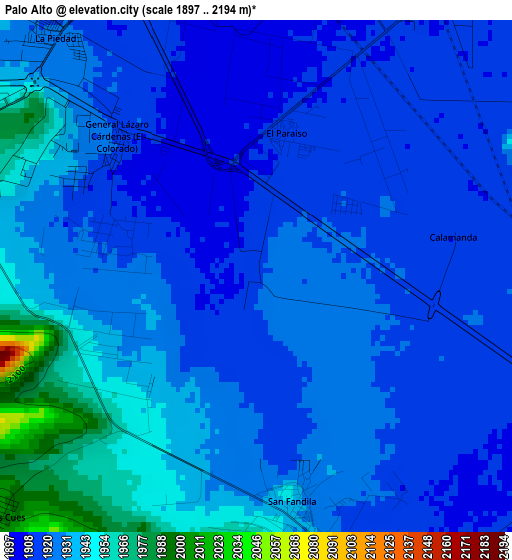 Palo Alto elevation map