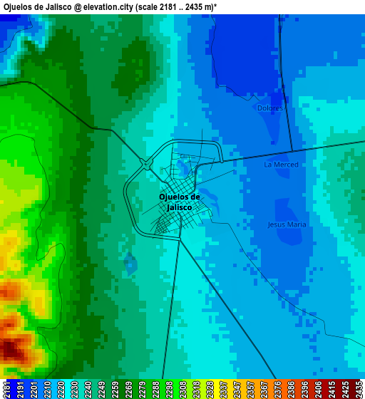 Ojuelos de Jalisco elevation map