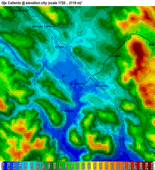 Ojo Caliente elevation map