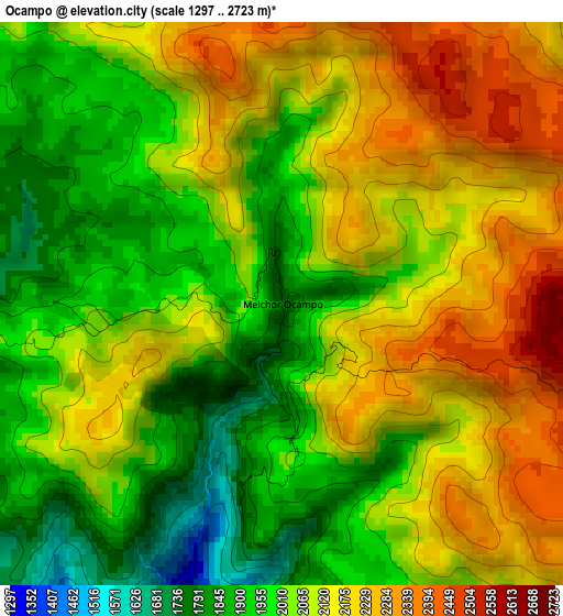 Ocampo elevation map